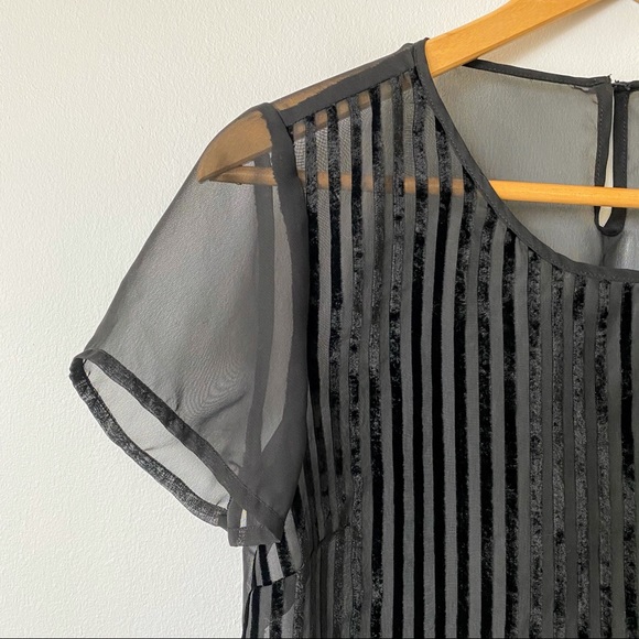 Suzy Shier Small Sheer/ Velvet Striped Blouse - Picture 2 of 5
